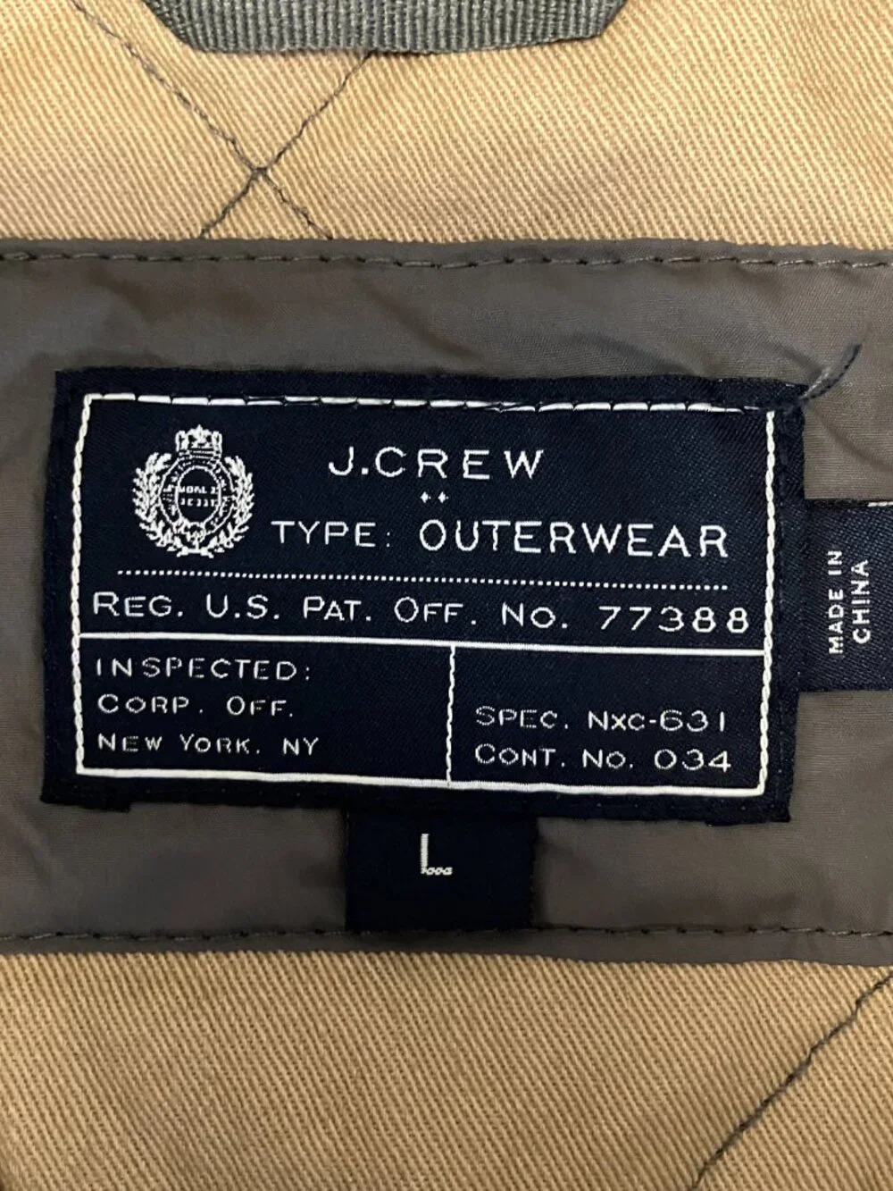 J Crew Walker Quilted Vest Mens Large Olive Drab Full Zip Outerwear Preppy 47752